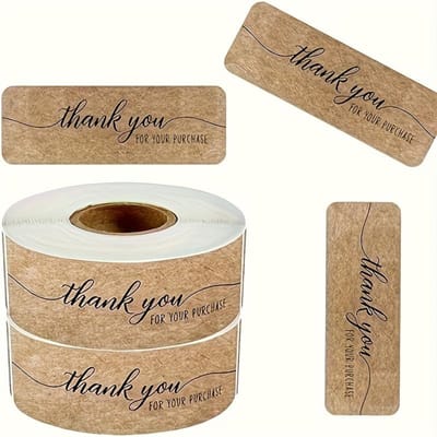 Autocollants de remerciement en papier Kraft brun avec étiquettes « Thank You » en anglais - Emballage en vrac pour les entreprises, les reçus, les factures et l'appréciation des clients marron