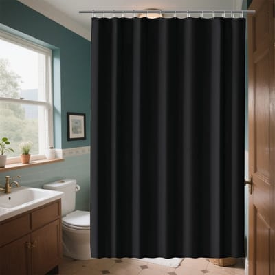 OKWISH Douchegordijnen - Douchegordijn Met Haken, Waterdicht En Wasbaar, Anti-Schimmel Badkamergordijn, Strak Effen Design, Polyester, Zwart, 180x220 cm