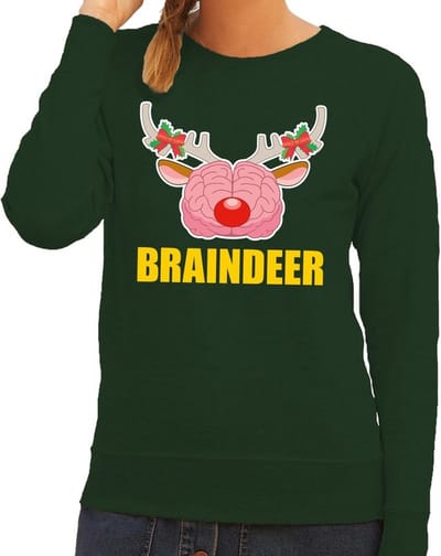 Foute kersttrui / sweater braindeer groen voor dames - Kersttruien XS