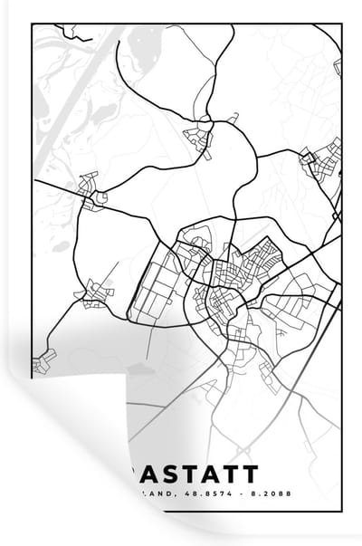 Muurstickers - Sticker Folie - Stadskaart - Rastatt - Kaart - Plattegrond - 20x30 cm - Plakfolie - Muurstickers Kinderkamer - Zelfklevend Behang - Zelfklevend behangpapier - Stickerfolie