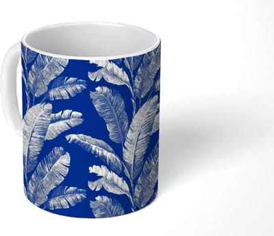 Mok - Koffiemok - Blad - Palm - Blauw - Mokken - 350 ML - Beker - Koffiemokken - Theemok