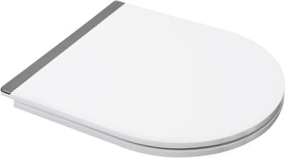 Wc-bril met softclosemechanisme, toiletdeksel, D-vorm, 46 x 36 cm, duroplast wc-deksel met snelsluiting, wc-bril met glanzende metalen decoratieve strip
