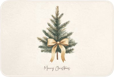 Badmat 90x60 cm - Antislip - Kerstboom - Kerst - Merry Christmas - Beige - Badmatten voor badkamer - Badkamermat - Douchemat - Badkamer mat