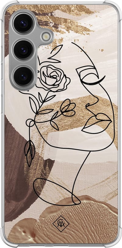 Casimoda® hoesje - Geschikt voor Samsung Galaxy S24 - Abstract Gezicht Bruin - Shockproof case - Extra sterk - TPU/polycarbonaat - Bruin/beige, Transparant