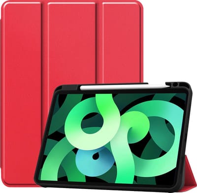 Hoes - Geschikt voor Apple iPad Air 4 (2020) - 10.9 inch - 4e Generatie - Dun & Stevig - Trifold Bookcase - Hard Cover Case - Met Uitsparing Geschikt voor Apple Pencil - Hardcover Book - Tablet Hoesje - Rood