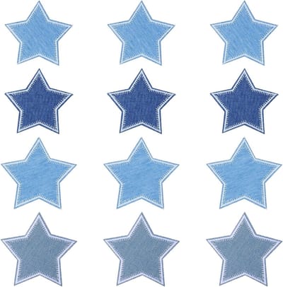 12 Blauwe Ster Patches voor Kleding, IJzer Op Patches voor Reparatie en Decoratie van Jassen, Hoeden en Rugzakken