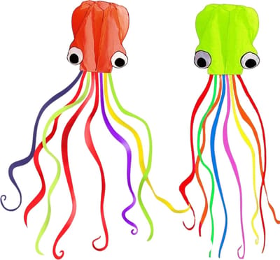 Bovista Vlieger Voor Strand - Kite Vliegers - Kindervlieger - Octopus - 4 meter - Oranje en Groen