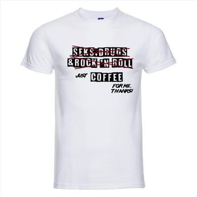 SEX DRUGS & ROCK ´N ROLL T-shirt - 100% Katoen - Maat XL - Classic Fit - Wit