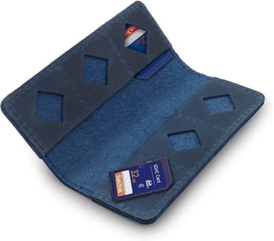 SD Kaarthouder - Geheugenkaart Case - Veilig Opbergen - Echt Leer - 4.5 x 2 x 10 cm - Blauw