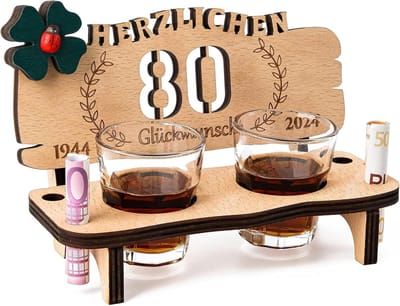 Borrelbank met glazen - Houten bankje - Cadeau geven - Met jaartal gravure - 16.5 cm lang - Natuurlijk hout