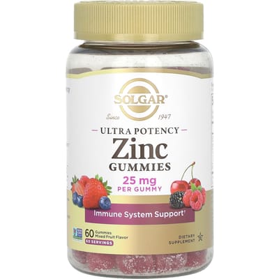 Solgar, Bonbons gélifiés au zinc, ultra puissants, fruits mélangés, 25 mg, 60 bonbons gélifiés