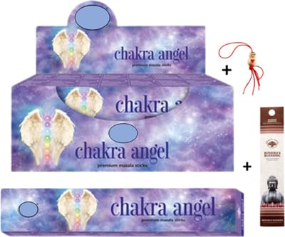 2 pakjes met 15 gram - Masala - Wierook - Wierookstokjes - Incense sticks - Chakra Angel + 5 Mini Wierookstokjes + Gelukspoppetje