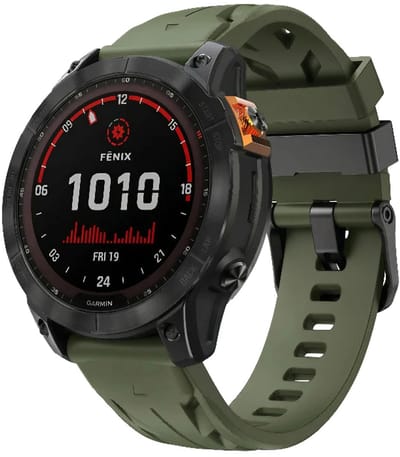 Strap-it Siliconen 'Race' bandje geschikt voor Garmin Fenix 9 (Pro) 47mm - Fenix 8 (Pro-E-47mm) - Fenix 7 (Solar-Pro) - 6 (Solar-Pro) - Fenix 5 (Plus) / Forerunner 970 - 965 - 955 - 945 - 935 - 745 / Quatix 8 - 7 - 6 - 5 - Legergroen