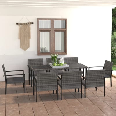 vidaXL - 9-delige - Tuinset - poly - rattan - grijs