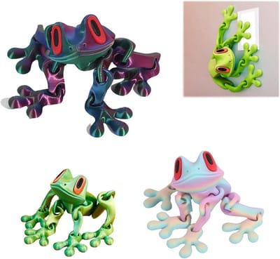 Set van 3 Poseerbare 3D Geprinte Kikker Magneten voor Koelkast - Creatieve Decoratie en Stickers voor Thuis
