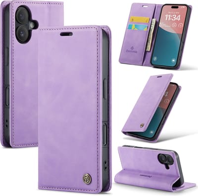 Casemania Hoesje Geschikt voor Apple iPhone 16 - Bright Lila - Dunne Portemonnee Book Case - Slim Wallet Case met Pasjeshouder