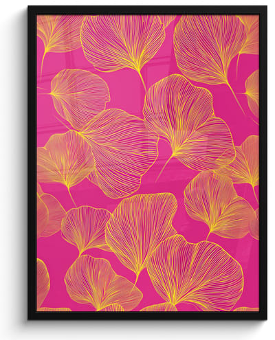 Poster in lijst - Fotolijst 60x80 cm - Posters - Bladeren - Nerven - Grafisch - Roze - Posterlijst zwart - Decoratie - Wanddecoratie woonkamer - Muurdecoratie slaapkamer