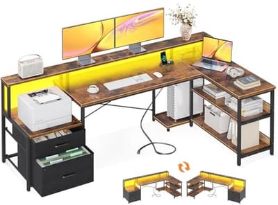 Geformeerd Bureau 75" met Filesysteem - Vintage Stijl