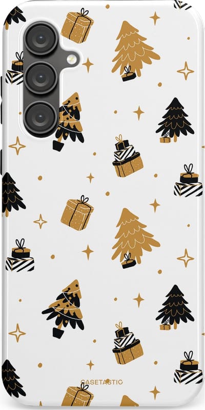 Casetastic hoesje geschikt voor Samsung Galaxy S23 FE - Dubbellaagse bescherming - Kerst met Cadeautjes - Fashion Case - Wit Beige Donkergrijs
