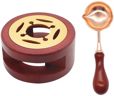 longziming -Waxsmelter Set – Zegellak Verwarmer met Gouden Lepel en Houten Basis – Ideaal voor DIY Waszegels, Kaarten & Cadeauversiering – Goud