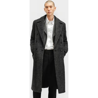 AllSaints Adler Coat Charcoal Grey Maat: 34 | Double-Breasted Mantels Outlet | Heren | Grijs