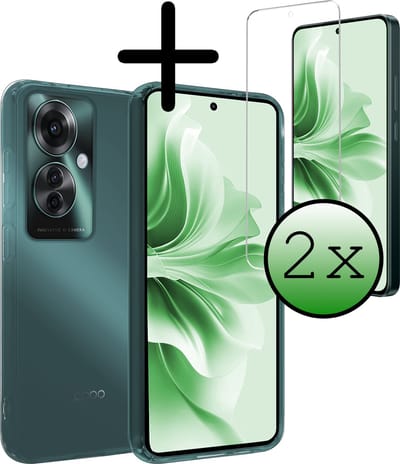 Hoesje Met 2x Screenprotector - Geschikt voor OPPO Reno 11F - Sterk & Shockproof - Back Cover - Siliconen Case - Telefoon Hoes - Transparant