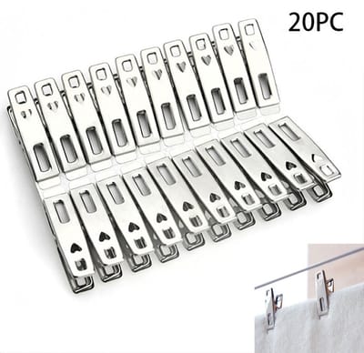 20-Stuks Wasknijpers van roestvrij staal - Stainless Steel Clothespins - Heavy Duty Laundry Clips -wasclips - metalen wasknijpers - kledingclips - wasknijpers voor binnen en buiten - voor kabels, fotosnacks, papiers, gordijnen - zilver