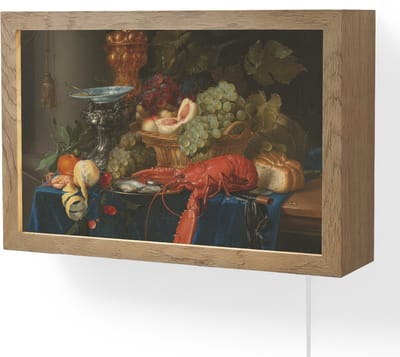 Wandlamp 30x20 cm - Oplaadbaar - Stilleven met een gouden bokaal - Schilderij - Oude meesters - Wandlampen binnen woonkamer - Slaapkamer lamp met kabel - Decoratieve nachtlamp - Vloerlamp snoer