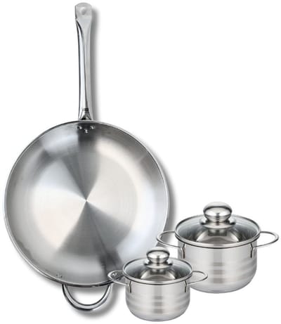 Set van 1 Koekenpan 32 cm en 2 kookpotten 12 en 14 cm Elo Profi Brillant