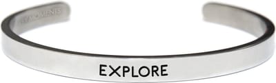 Key Moments for Men 8KM-BM0004 Stalen open bangle met tekst - Explore - One-size - Zilverkleurig