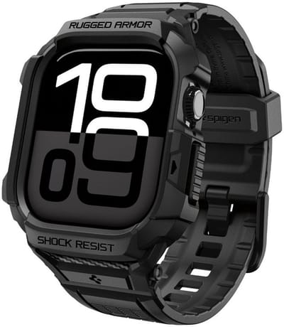 Spigen Hoesje en Bandje Geschikt voor Apple Watch 11/10 46MM - Rugged Armor Pro 2 Case + Band - Zwart