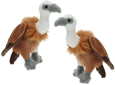 Cornelissen Pluche vale gieren knuffel vogels - 2x - bruin - 21 cm - knuffeldieren - groepje - aaseters