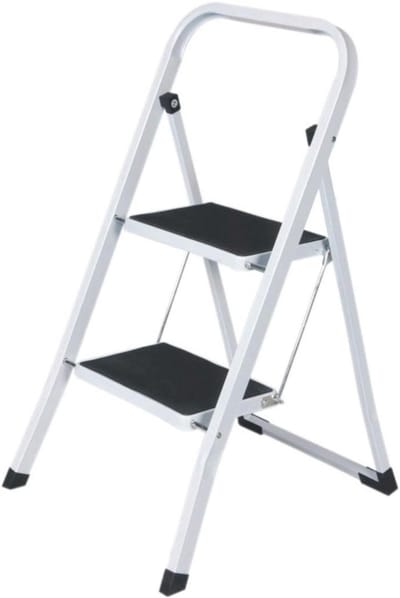 2 Trede Antislip Stalen Ladder - Rechthoekig Profiel, Platformhoogte 47 cm, Totale Hoogte 90 cm