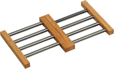 Verstelbare FSC® Houten Bamboe / Rvs Pannenhouder - Pannen Onderzetter - Instelbaar van 22 naar 34 Cm - Hittebestendig