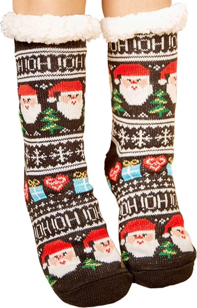 Malinsi® Huissokken Dames & Heren - Ho! Ho! Ho! - Dikke Winter Fleece - Grappige Leuke Fluffy AntiSlip Sokken - Gevoerde Bedsokken Cadeaus Volwassenen - Gekke Slofsokken Cadeautjes - Kerst Funny Cadeau voor Vrouwen & Mannen - Geschenk Kerstsokken