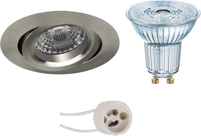 LED Spot Set - LEDVANCE Parathom PAR16 940 36D - Pragmi Aerony Pro - GU10 Fitting - Dimbaar - Inbouw Rond - Mat Nikkel - 3.4W - Natuurlijk Wit 4000K - Kantelbaar - Ø82mm