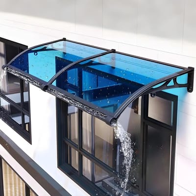 Luifel voor Deur - Veranda Zonnescherm - Buiten Beschermen - Regenwater Afvoer - 60x250cm - Blauw