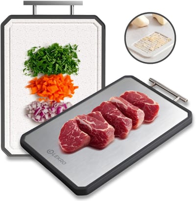 Lekro 100% Titanium Snijplank Dubbelzijdig - 2-in-1 met Tarwestro Kant - Met Sapgeul en Raspfunctie - Hygiënisch & PFAS-vrij - Voorkomt Microplastics - Cutting Board