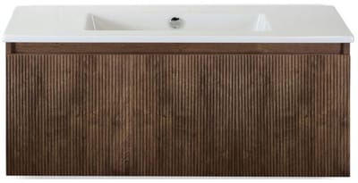 Frozen 3D Badmeubelset 100 cm - Greeplijst in Kleur - Dark Oak - Keramische Wastafel Wit Zonder Kraangat