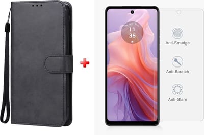 hoesje geschikt voor Motorola Moto E14 / Moto G04 / Moto G24 / Moto G24 Power - zwart agenda book case hoesje + glas screenprotector