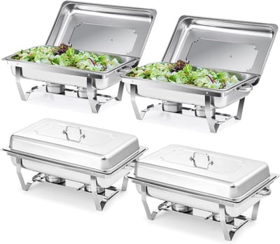 Warmhouders Buffetset - Warmhoudbakken RVS - Feestelijke Catering - Opvouwbaar Praktisch - 4x 8.5L - Zilver