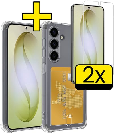 Hoesje - Geschikt voor Samsung Galaxy S26 - Met 2x Screenprotector - Pashouder - Kaarthouder - Telefoon Hoes Shockproof - Siliconen Case - Back Cover - Shock Proof - Pasjes Houder - Telefoonhoesjes - Transparant