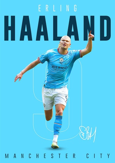 Poster Erling Braut Haaland - Star Collection - Manchester City - A2+ Formaat 43,2 x 61 cm - Voetbal Posters - Geschikt om in te lijsten - Poster Haaland - Voetbal Cadeau