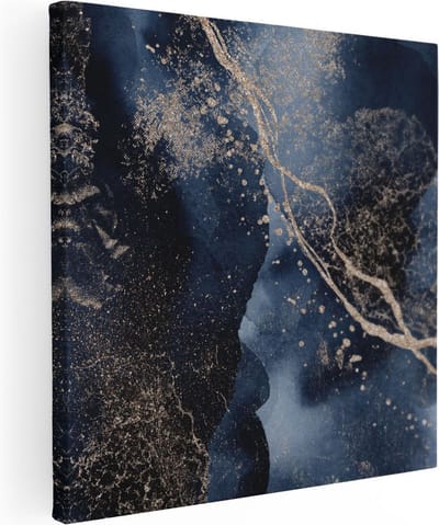Artaza Canvas Schilderij Abstract Goud - 30x30 cm - Klein - Wanddecoratie Woonkamer - Muurdecoratie Blauw - Kamer Accessoires