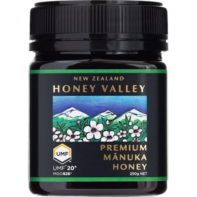 Miel de Manuka Premium HONEY VALLEY 250 g Véritable miel pur de Nouvelle-Zélande Honey Valley UMF20+ MGO826+ 100 % black