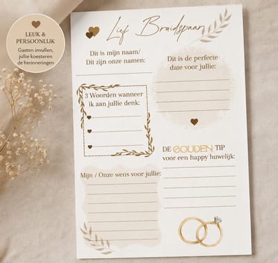 Invulkaartjes voor een bruiloft - Beige - A6 formaat - Alternatief gastenboek