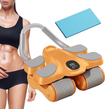 Buikroller Wiel - Krachtapparaat - Thuisfitnesstraining - Vierwielige balans - 36 x 22 x 14 cm - Oranje