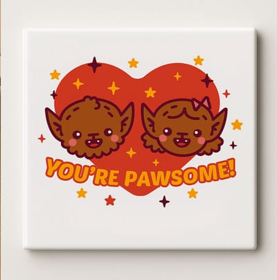 Schattige Hond Tegel “You’re Pawsome!” – 15x15 cm Keramische Muurtegel – Leuk Cadeau voor Dierliefhebbers, Perfect voor Woon- of Kantoordecoratie