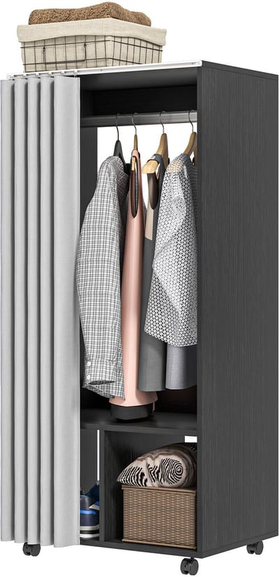 HOMCOM - Kledingrek op wieltjes - 60x40x128cm - Spaanplaat - Zwart