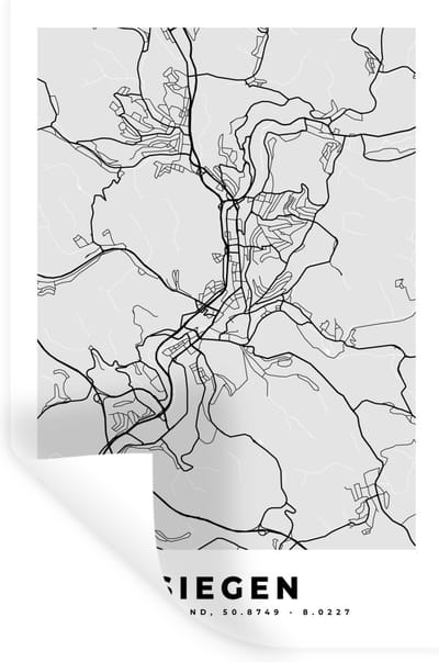 Muurstickers - Sticker Folie - Duitsland - Plattegrond - Siegen - Kaart - Stadskaart - 20x30 cm - Plakfolie - Muurstickers Kinderkamer - Zelfklevend Behang - Zelfklevend behangpapier - Stickerfolie